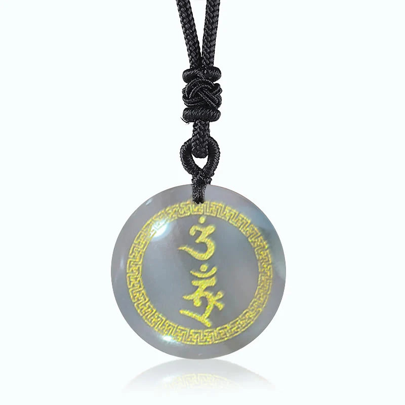 Buddha Stones Surrounding Protection Mantra Natural Various Crystal Black Obsidian Fulfilment Necklace Pendant