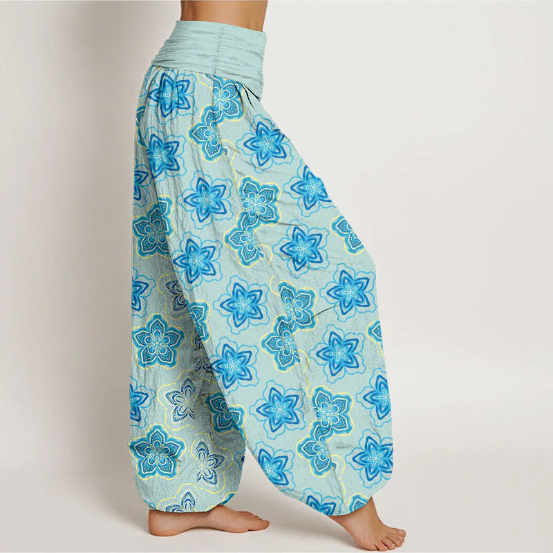 Buddha Stones Cotton Regular Layout Of Five-petal Flower Pattern Women's Elastic Waist Harem Pants