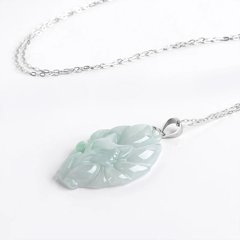 Buddha Stones Natural Jade Nine Tailed Fox Prosperity Titanium Steel Chain Necklace Pendant