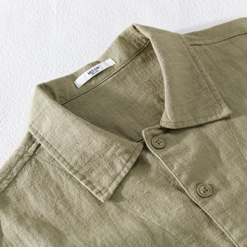 Buddha Stones Commute Fall Solid Color Lapel Men's Long Sleeve Cotton Linen Shirt With Pocket