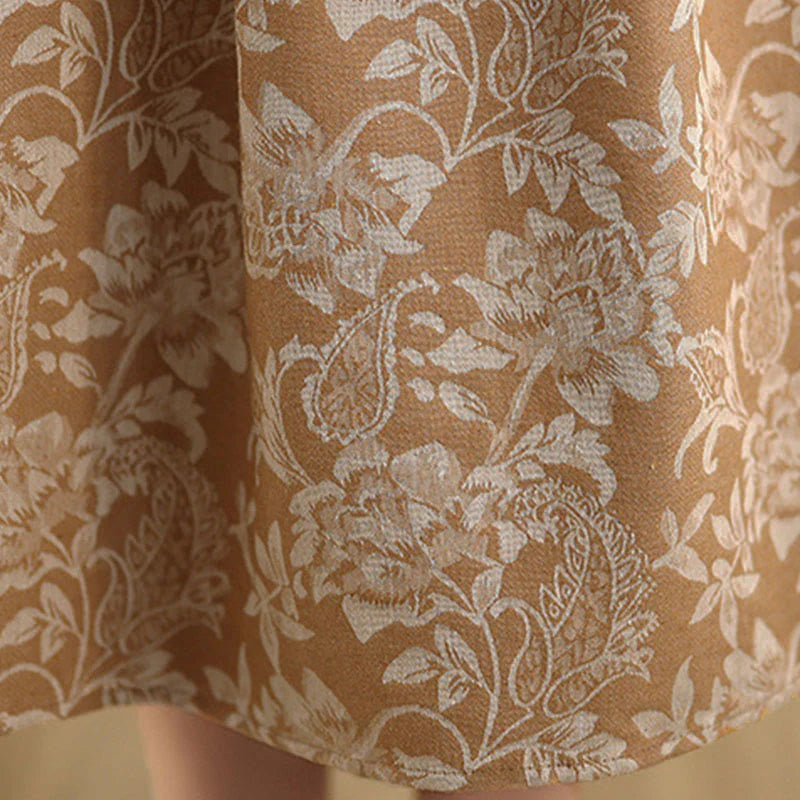 Buddha Stones Printing Flower Paisley Pattern A-line Elastic Waist Cotton Women's Skirt With Pockets