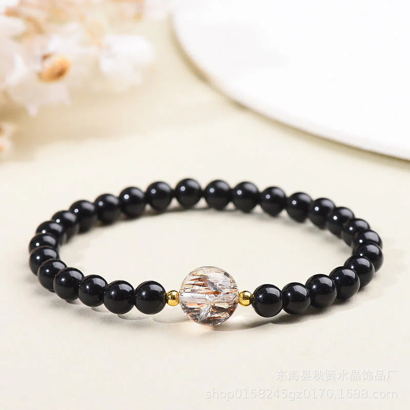 Buddha Stones Tiger Eye Black Obsidian Courage Beads Bracelet