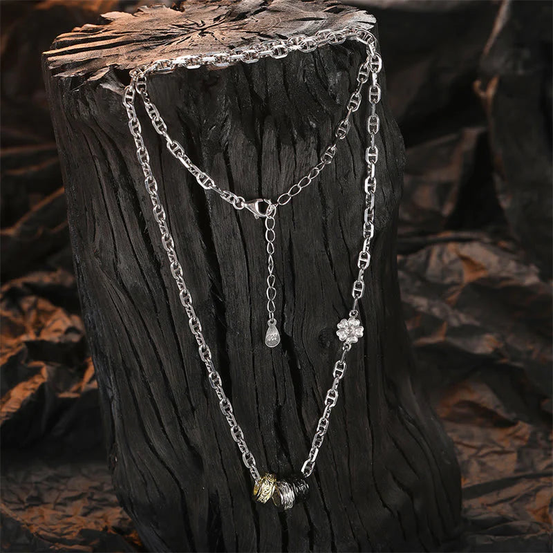 Buddha Stones 925 Sterling Silver Retro Tang Dynasty Flower Design Luck Energy Chain Necklace Pendant (Extra 35% Off | USE CODE: FS35)