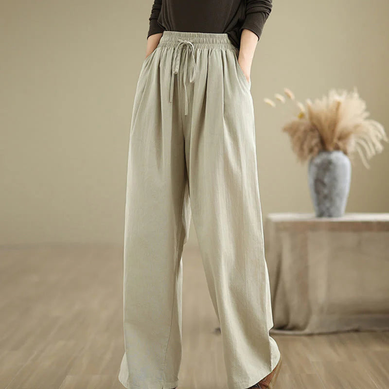 Buddha Stones Casual Straight-leg Women's Cotton Pants With Pockets