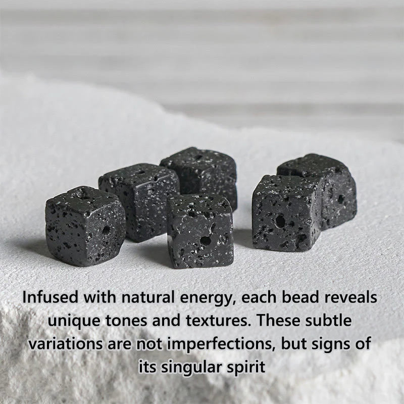 Buddha Stones Natural Frosted Black Onyx Square Lava Rock Fortune Bracelet