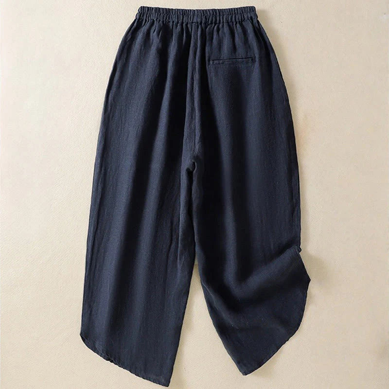 Buddha Stones Casual Plain Drawstring Design Women's Cotton 7-8 Length Pants With Pockets