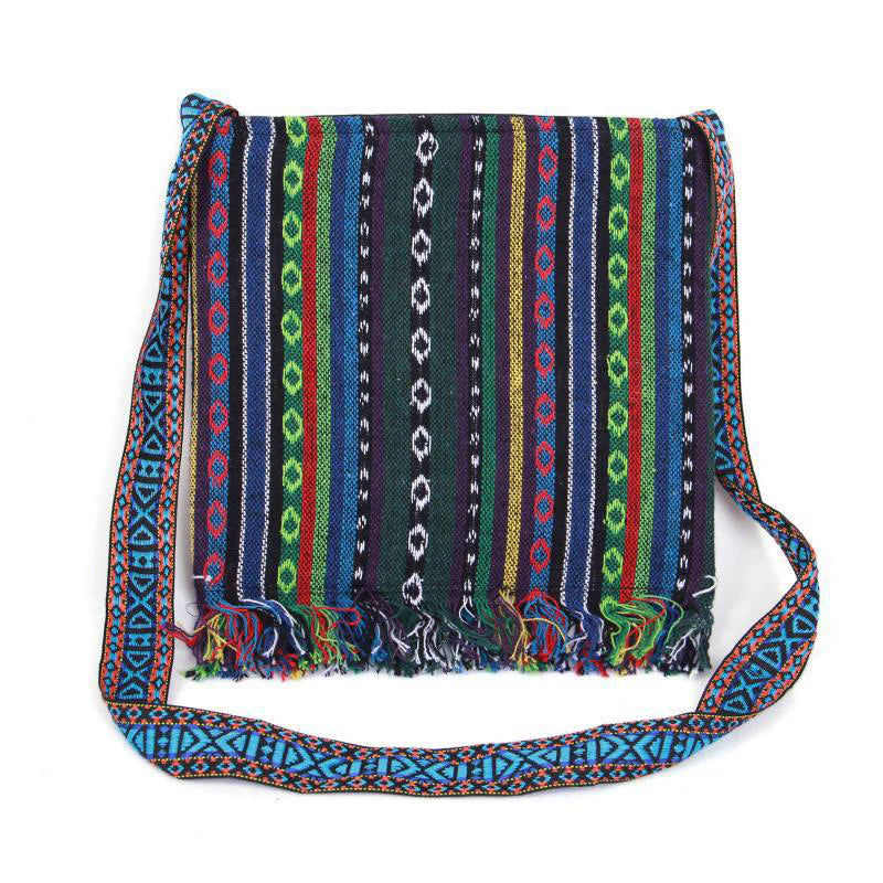 Buddha Stones Tibetan Handmade Embroidered Camellia Canvas Shoulder Bag Crossbody Bag