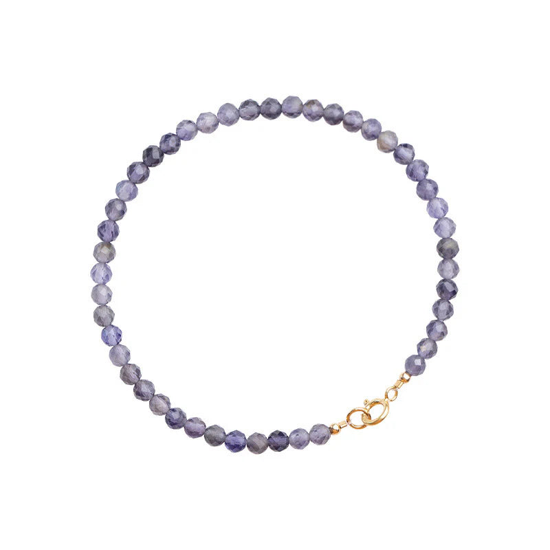 Buddha Stones 3mm Amethyst Iolite Ultra-thin Beads 14k Gold Plated Copper Communication Bracelet
