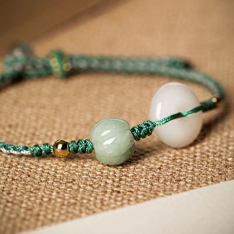 Buddha Stones White Jade Peace Buckle Pumpkin Bead Luck Blessing Braided Bracelet