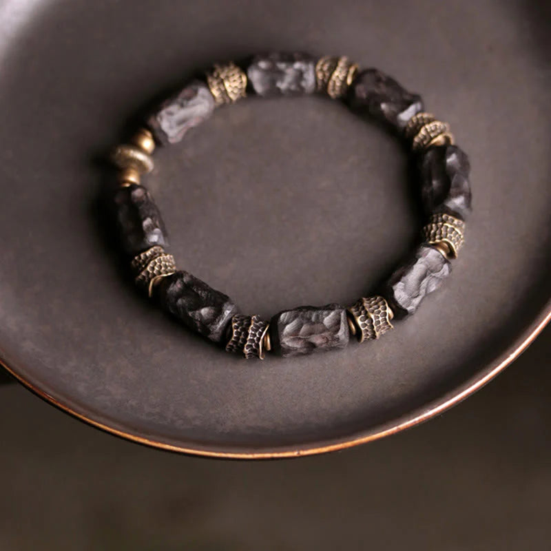Buddha Stones Tibetan Ebony Wood Copper Calm Peace Bracelet