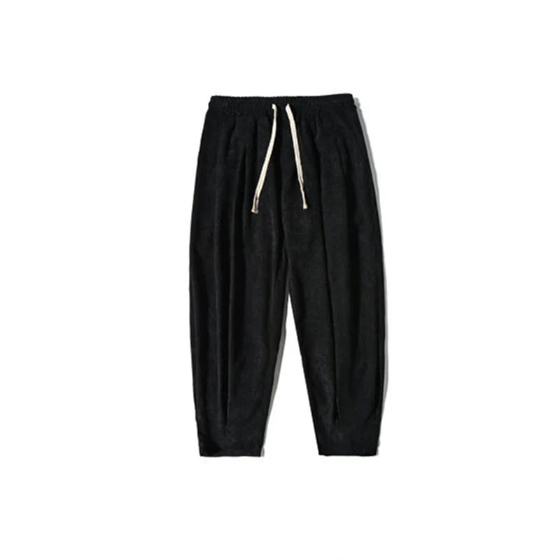 Buddha Stones Retro Men's Plain Fleece-Lined Corduroy Simple Design Harem Pants With Pockets