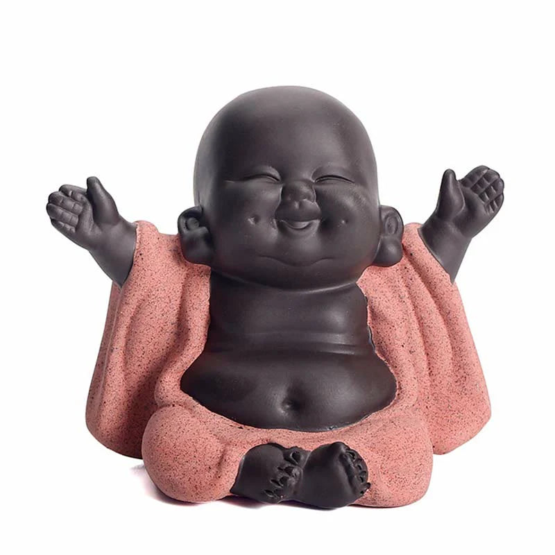 Buddha Stones Always Smiling Laughing Buddha Wealth Luck Purple Clay Maitreya Statue Decoration