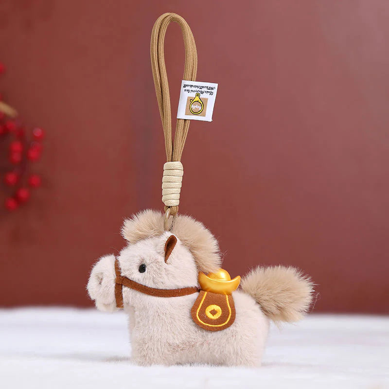 Buddha Stones Year Of The Horse Gold ingot Solid Color Plush Pony Hanging Decoration