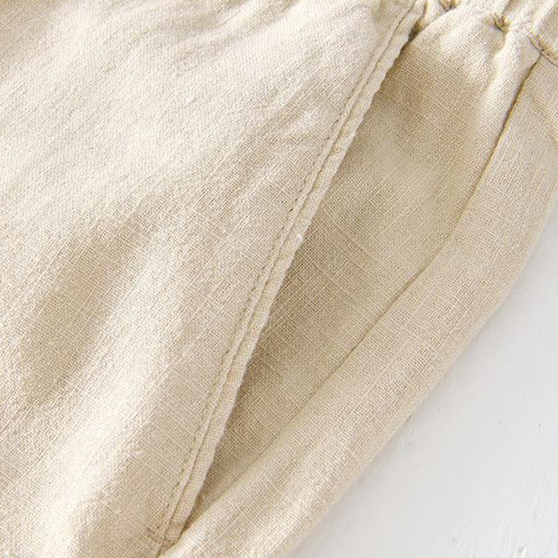 Buddha Stones Summer Solid Color Drawstring Elastic Waist Men's Cotton Linen Shorts With Pockets