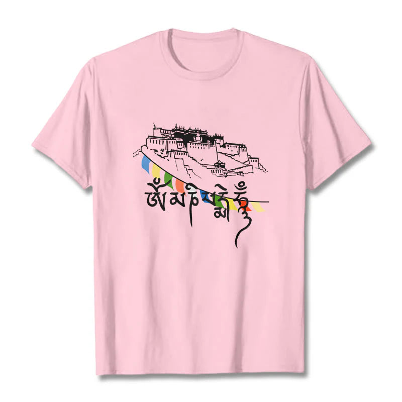 Buddha Stones Potala Palace Om Mani Padme Hum Prayer Flags Cotton Tee T-shirt