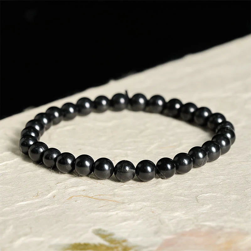 Buddha Stones Round Authentic Shungite Stone Inner Strength Beaded Bracelet