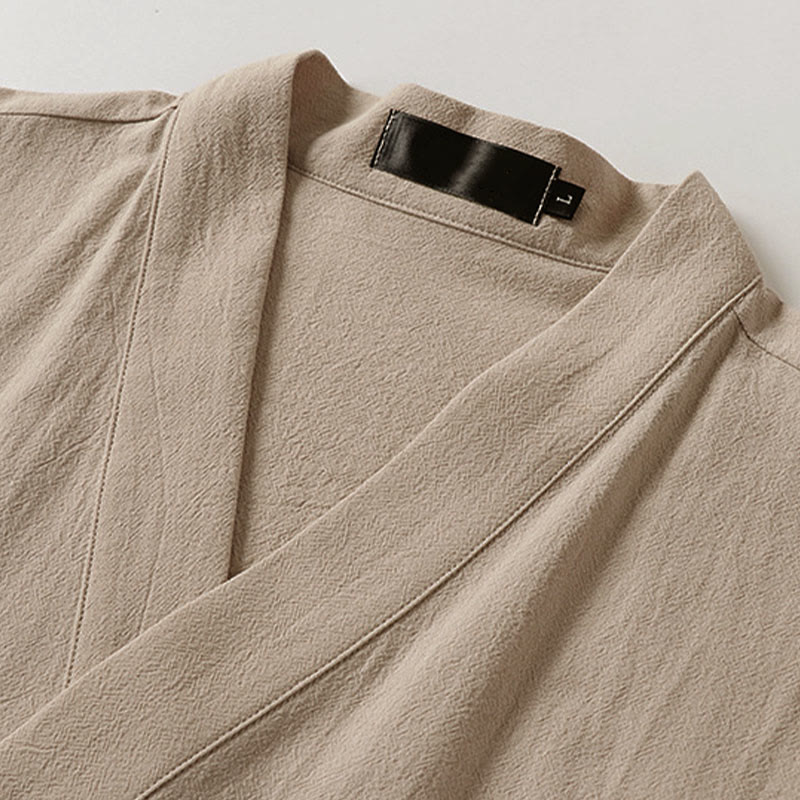 Buddha Stones Summer Solid Color V-Neck Sleeveless Men's Cotton Linen Vest