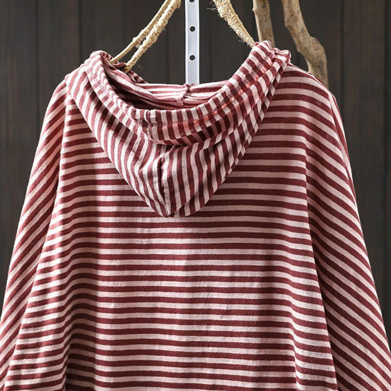 Buddha Stones Spring Striped Pattern Long Sleeve Women's Cotton Hoodie