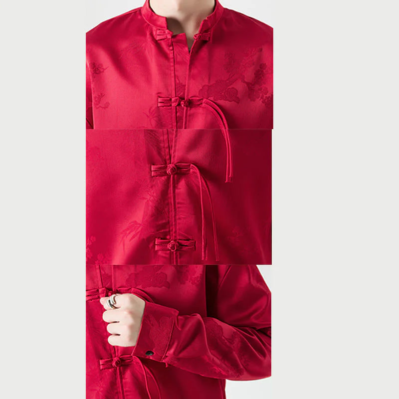 Buddha Stones Plain Frog-Button Design Tang Suit Men's Long Sleeve Jacket