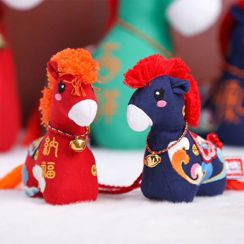 Buddha Stones Year of the Horse Copper Red String Fu Character Embroidery Prosperity Home Decoration