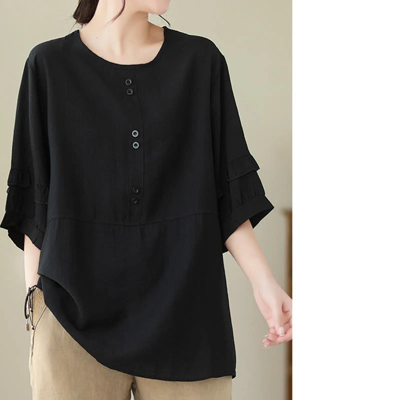 Buddha Stones Casual Summer Plain Crew Neck Women's Polyester Short Sleeve T-shirt
