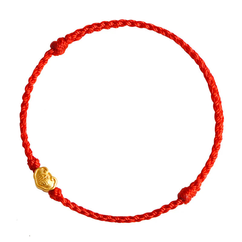 Buddha Stones 999 Gold Chinese Lock Charm Fu Character Protection Handmade Rope Bracelet (Extra 30% Off | USE CODE: FS30)