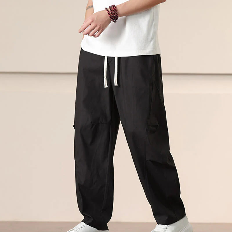 Buddha Stones Casual Vintage Solid Color Drawstring Men's Cargo Pants With Pockets