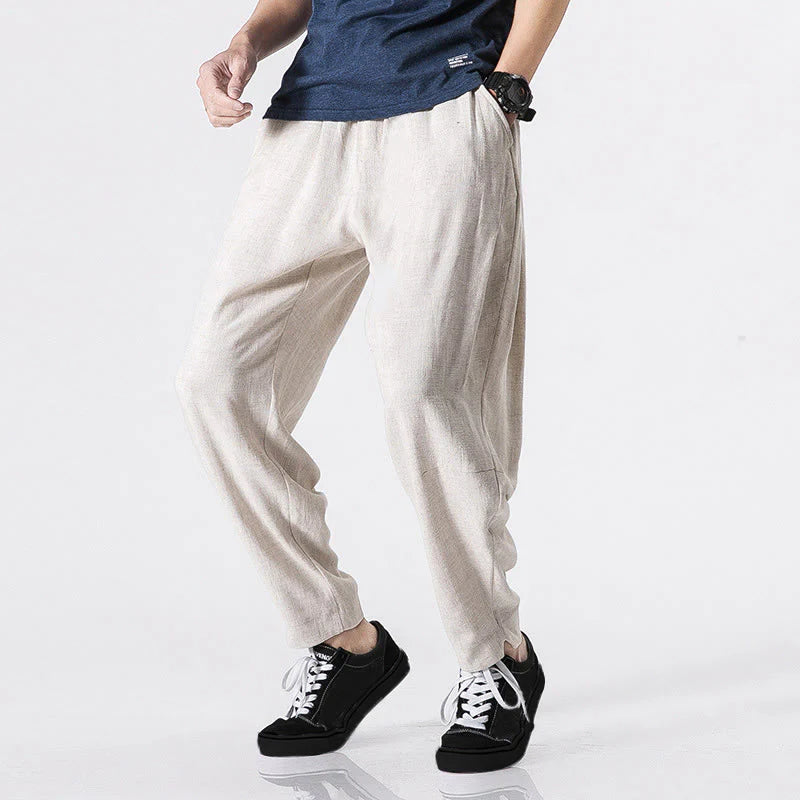 Buddha Stones Drawstring Elastic Waist Ankle-Length Men's Polyester Pants With Pockets