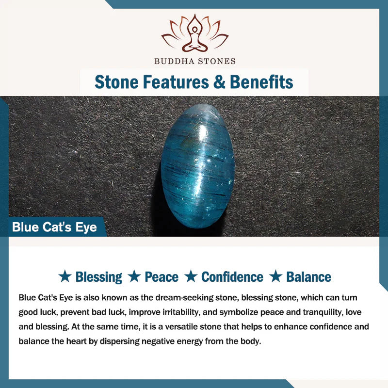 Buddha Stones Blue Cat's Eye White Crystal Peace Buckle Meaning Balance Bracelet