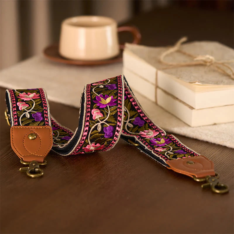 Buddha Stones Bohemian Flower Vine Geometric Embroidery Adjustable Handbags Crossbody Shoulder Bag Purse Straps Replacement