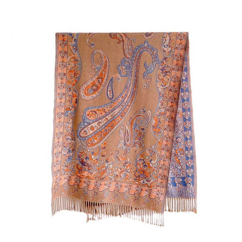 Buddha Stones Winter Commute Thermal Paisley Floral Pattern Tassel Cozy Scarf Shawl