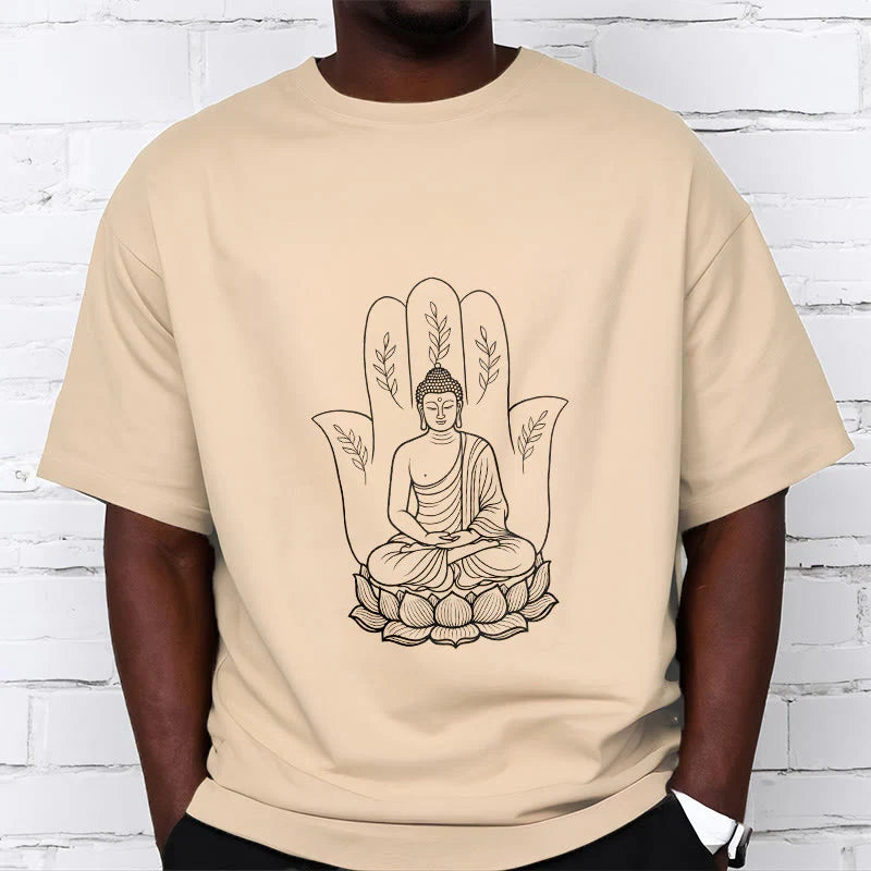 Buddha Stones Meditating Buddha Seated Hand Leaves Lotus Base Tee T-shirt