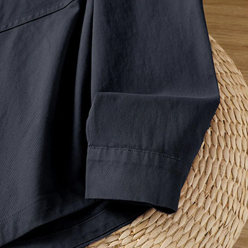 Buddha Stones Spring Plain Lapel Long Sleeve Women's Cotton Shirt With Pockets