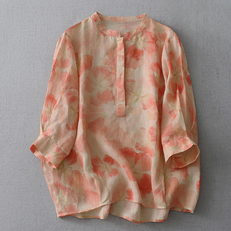 Buddha Stones Spring Floral Pattern Crew Neck Long Sleeve Women's  Polyester Shirt