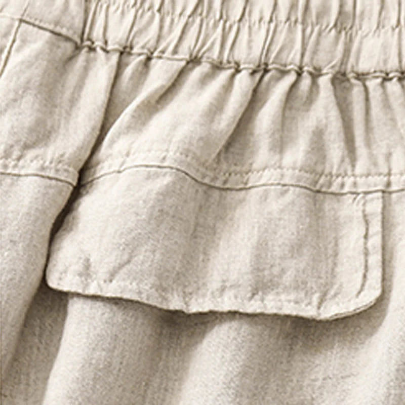 Buddha Stones Summer Casual Plain Cotton Linen Women's Elasti Straight Shorts With Pockets