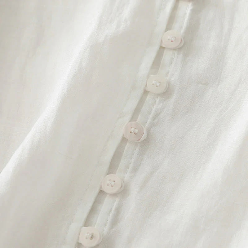 Buddha Stones Embroidery Button-down Women's Cotton Linen Shirt