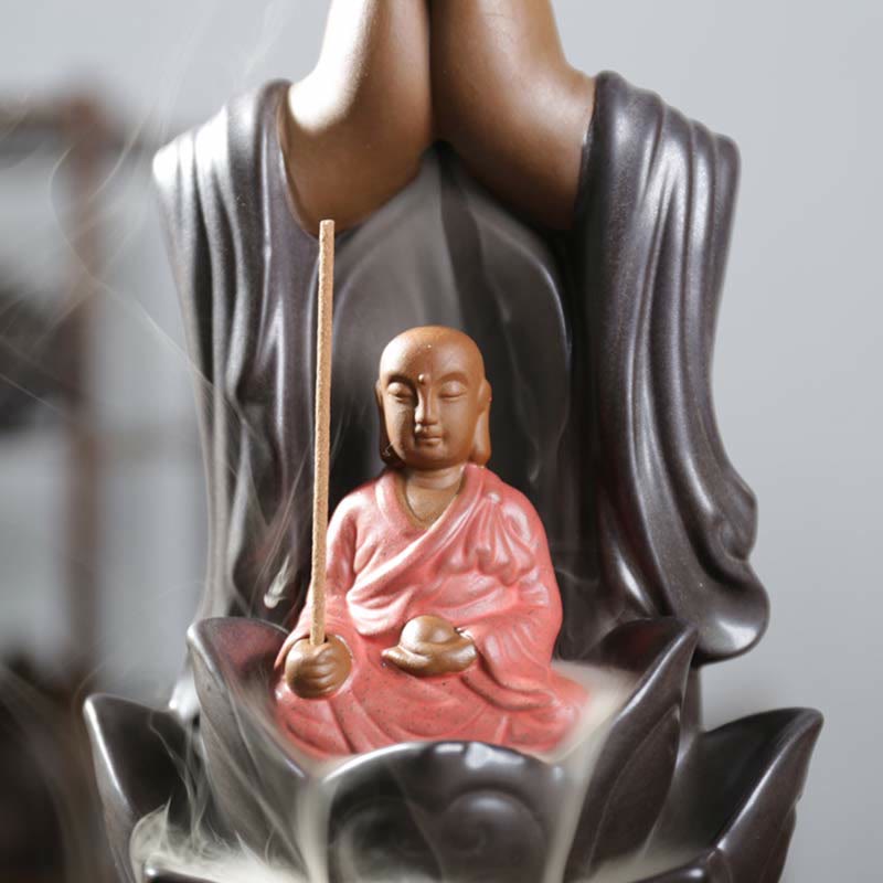 Buddha Stones Buddha Avalokitesvara Chenrezig Ksitigarbha Ceramic Lotus Blessing Backflow Incense Burner