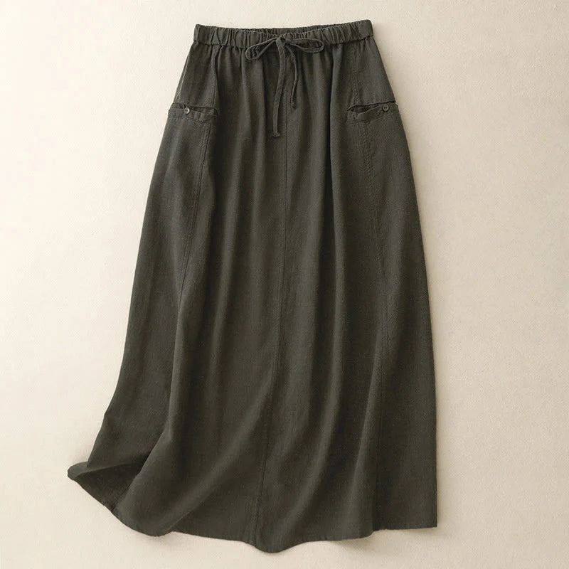 Buddha Stones Drawstring A-line Elastic Waist Cotton Women's Skirt