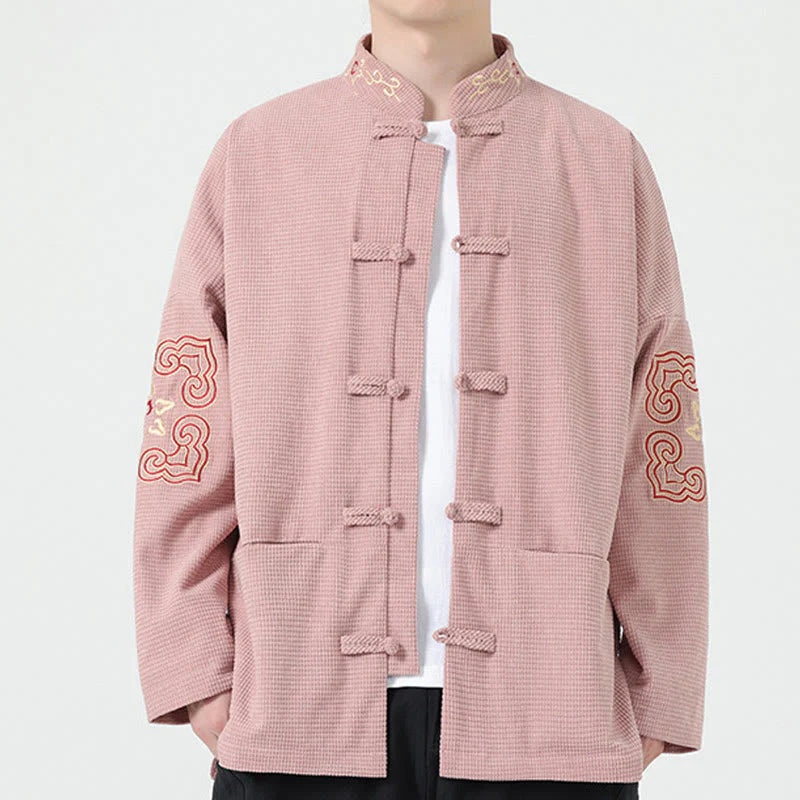 Buddha Stones Men's Frog-button Tang Suit Symmetrical Embroidery Cotton Corduroy Jacket Shirt With Pockets