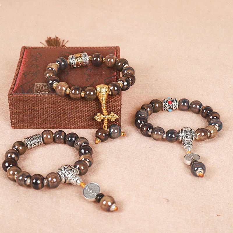 Buddha Stones Tibet Om Mani Padme Hum Prayer Wheel Dorje Vajra Engraved Glass Bead Wisdom Bracelet (Extra 35% Off | USE CODE: FS35)