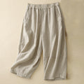 Buddha Stones Commute Casual Pure Color Women's Wide Leg Cotton Cropped Pants With Pockets