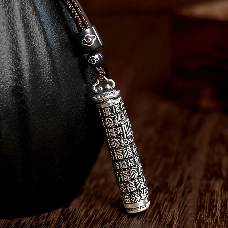 Buddha Stones Copper Fu Character Dragon Pattern Balance Pendant Necklace