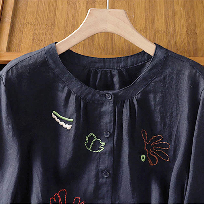 Buddha Stones Coral Gourd Pattern Crew Neck Half Sleeve Women's Polyester Shirt