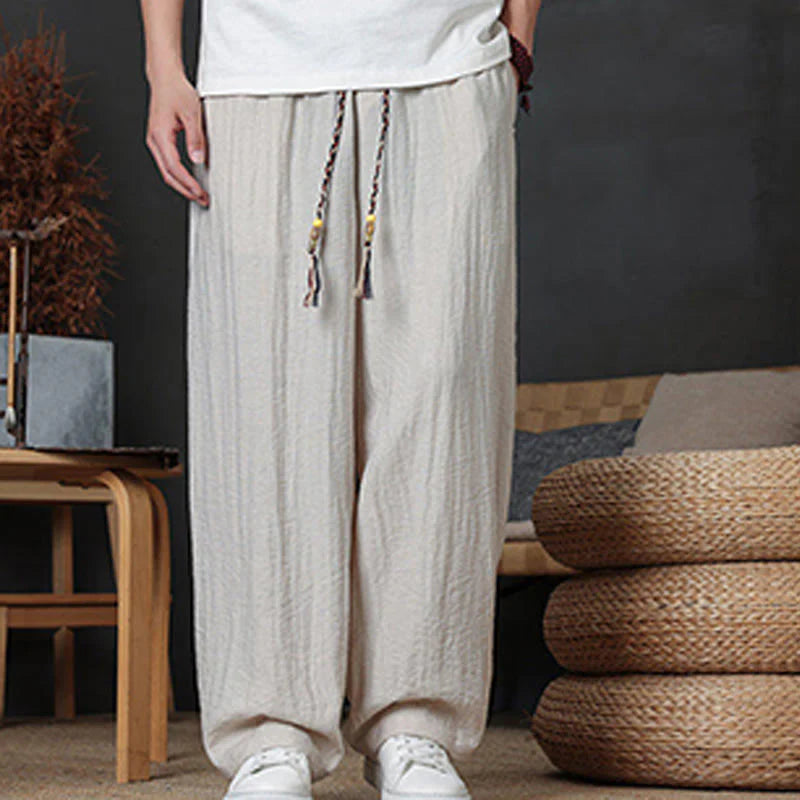 Buddha Stones Casual Plain Color Drawstring Design Men's Pants With Pockets
