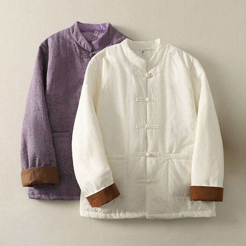 Buddha Stones Women's Solid Color Frog-Button Design Long Sleeve Jacket With Pockets