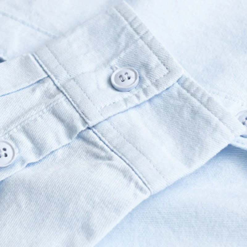 Buddha Stones Spring Solid Buttons Down Decorative Pocket Men's Stand Collar Long Sleeve Cotton Shirt