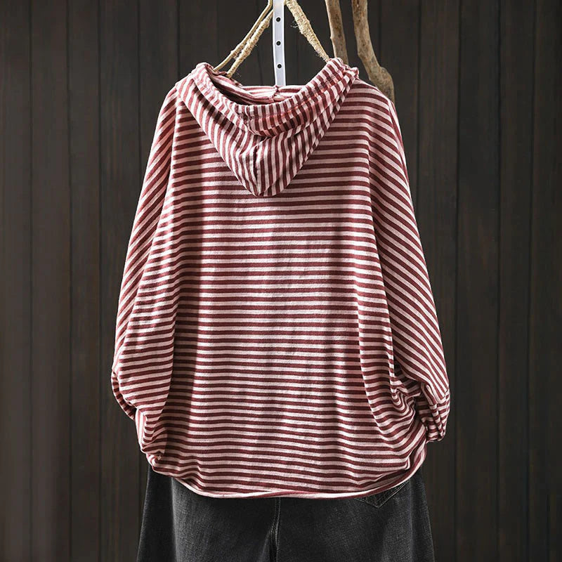 Buddha Stones Spring Striped Pattern Long Sleeve Women's Cotton Hoodie