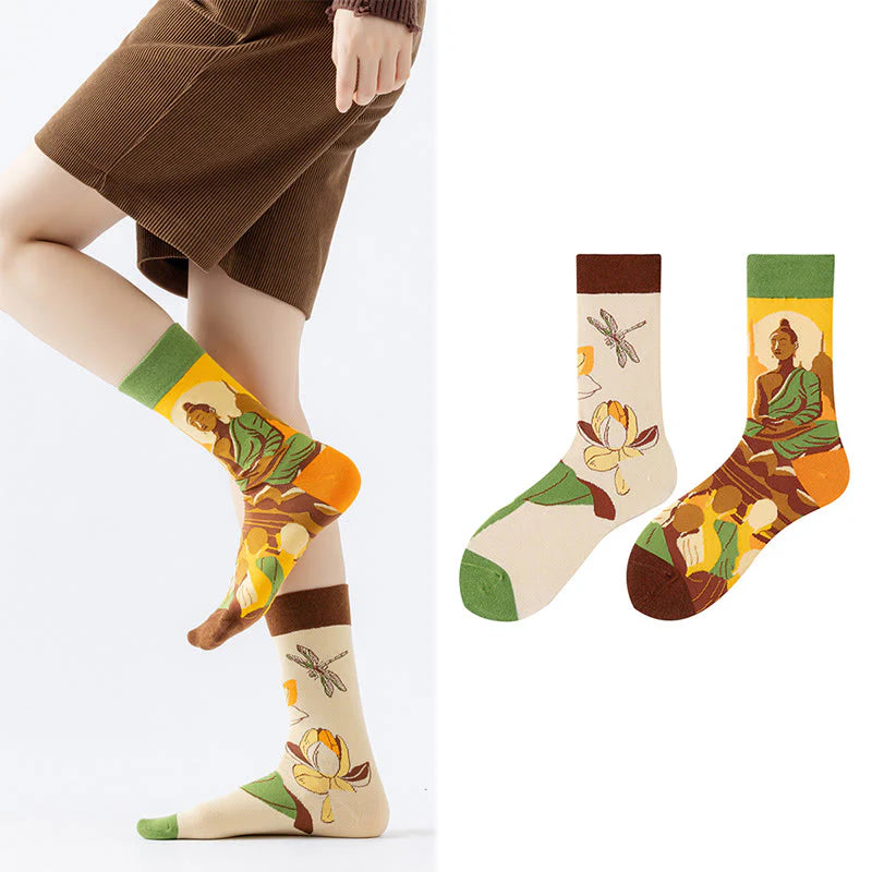 Buddha Stones Casual Meditative Buddha Lotus Dragonfly Micro Crew Women's Socks