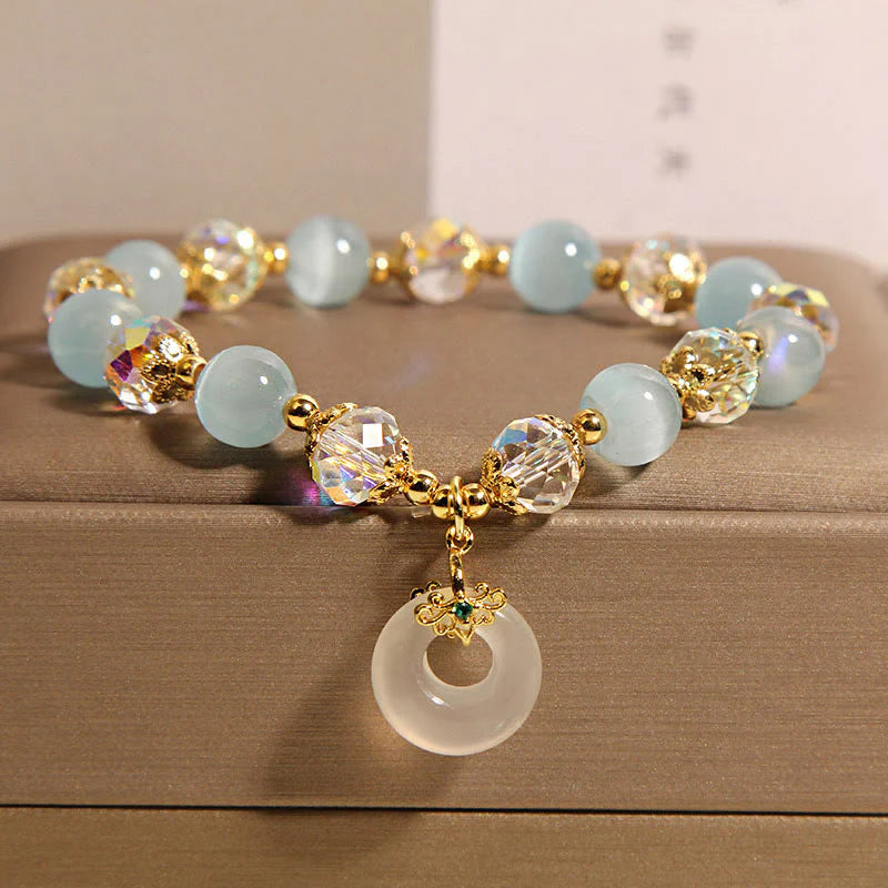 Buddha Stones Blue Cat's Eye White Crystal Peace Buckle Meaning Balance Bracelet