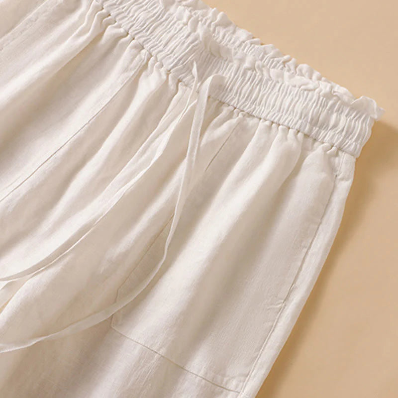 Buddha Stones Casual Straight Leg Design Cotton Women's 7-8 Length Wide Leg Pants With Pockets